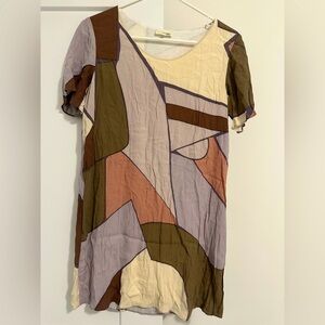 Aritzia Wilfred Tiegan Desert Abstract Print Short Sleeve Shift Dress Size Small